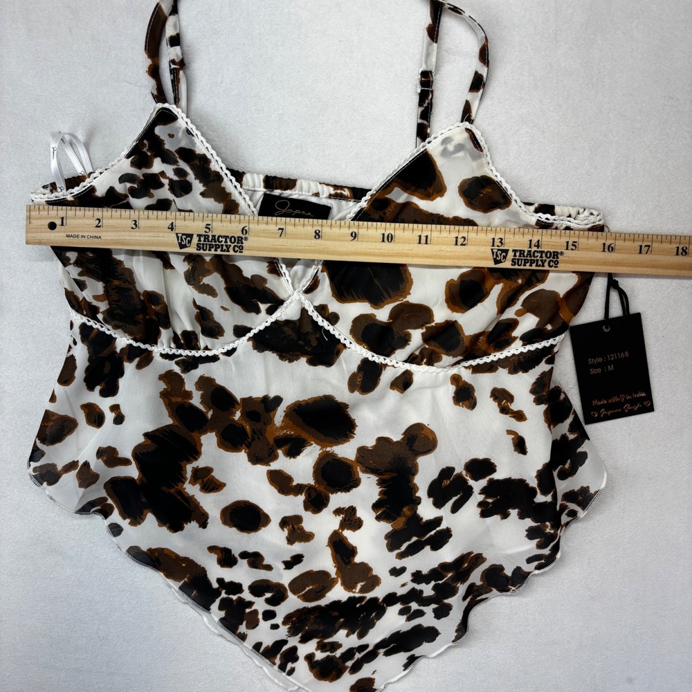 Japna Camisole Top Women Medium Brown Cow Print Handkerchief Hem Western Boho - Picture 7 of 10